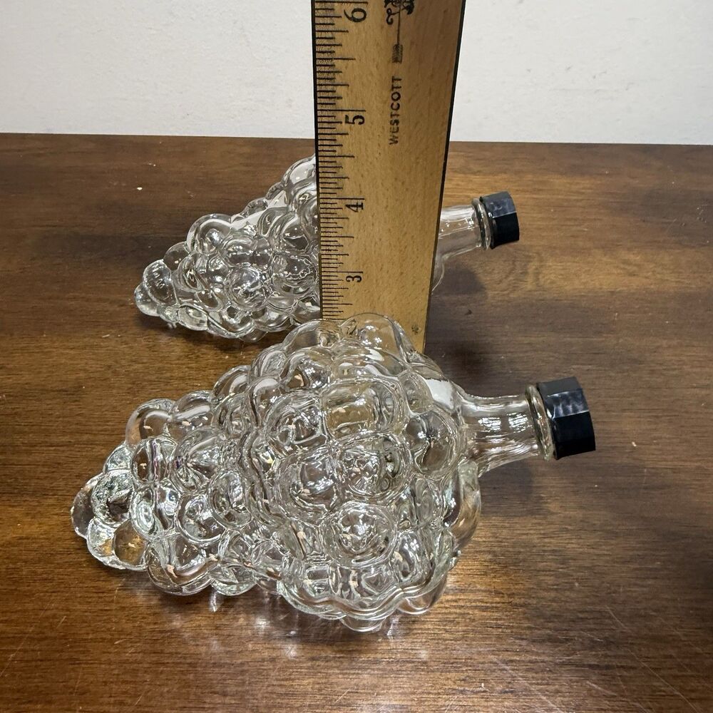 2 Vintage Clear Glass Grapes Cluster Shaped Wine Bottle Decanter Stamped Turkey - Picture 8 of 9